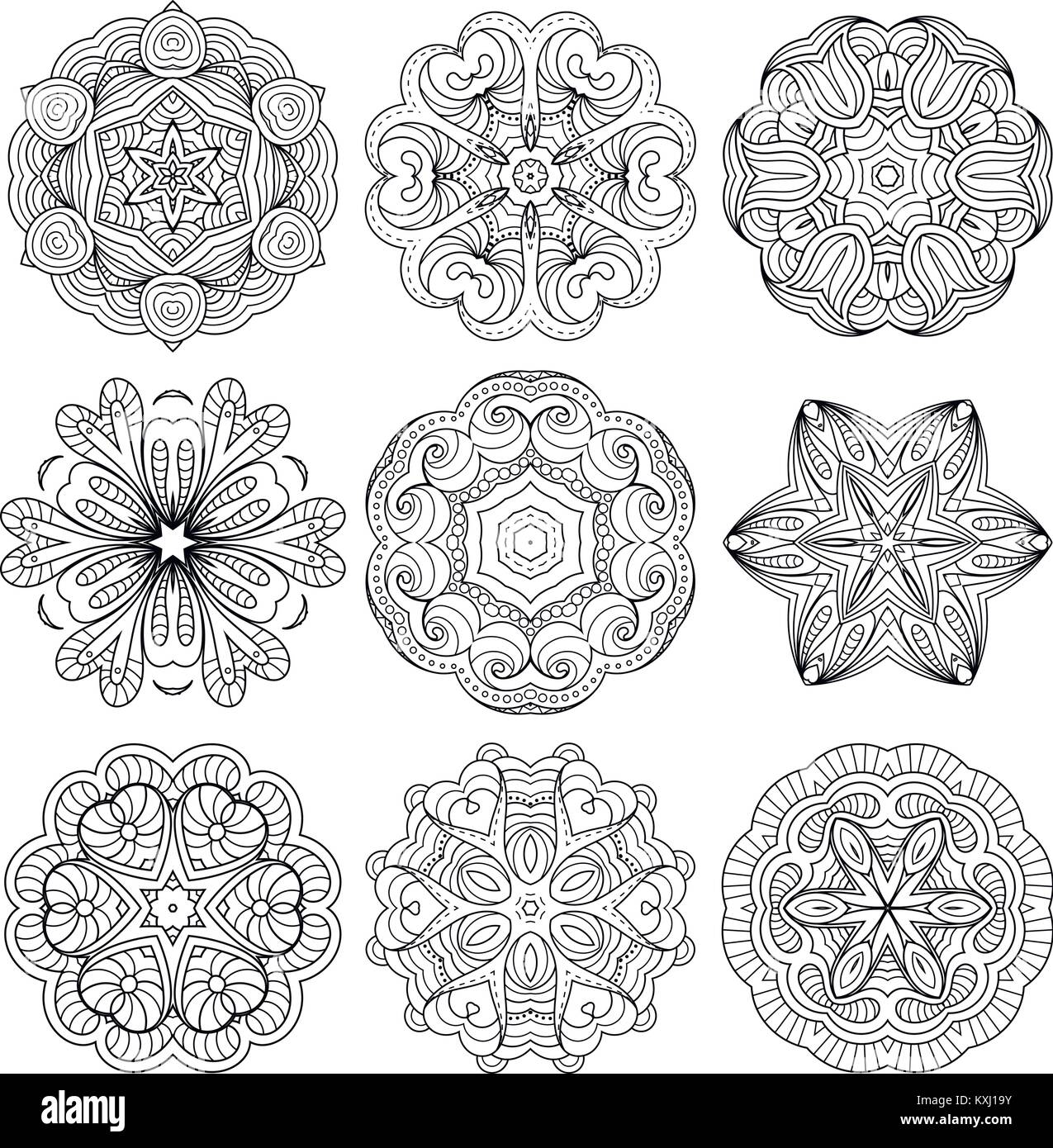 Vector set. mandalas de fleurs Collrction de cercle oriental, illustrations à colorier. L'Islam, le turc, le Pakistan, indienne, chinoise, arabe, ottomane Illustration de Vecteur