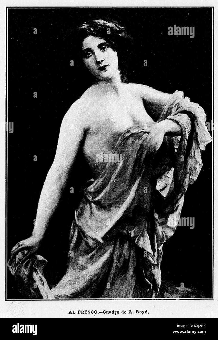 Le tableau 'Al fresco' de A. Boy représente une scène extérieure détaillée, mettant l'accent sur le dynamisme de la nature. Connu pour capturer la lumière et l'espace, le travail de Boy met en valeur la beauté naturelle de l'environnement, présentant une vue sereine et atmosphérique. Banque D'Images