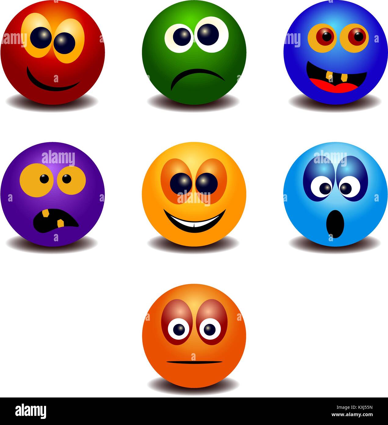 Ensemble de sept couleurs arc-en-ciel, des émoticônes emoji icônes drôles avec différentes expressions du visage. Vector illustration Illustration de Vecteur