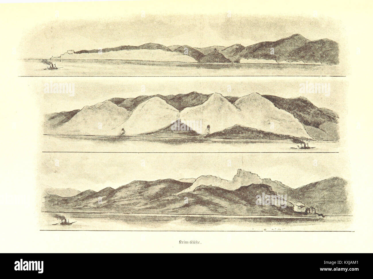 Cette image offre une vue sur le littoral de Crimée, mettant en valeur son paysage naturel. La photographie reflète la géographie unique et les caractéristiques côtières de la région de Crimée. Banque D'Images