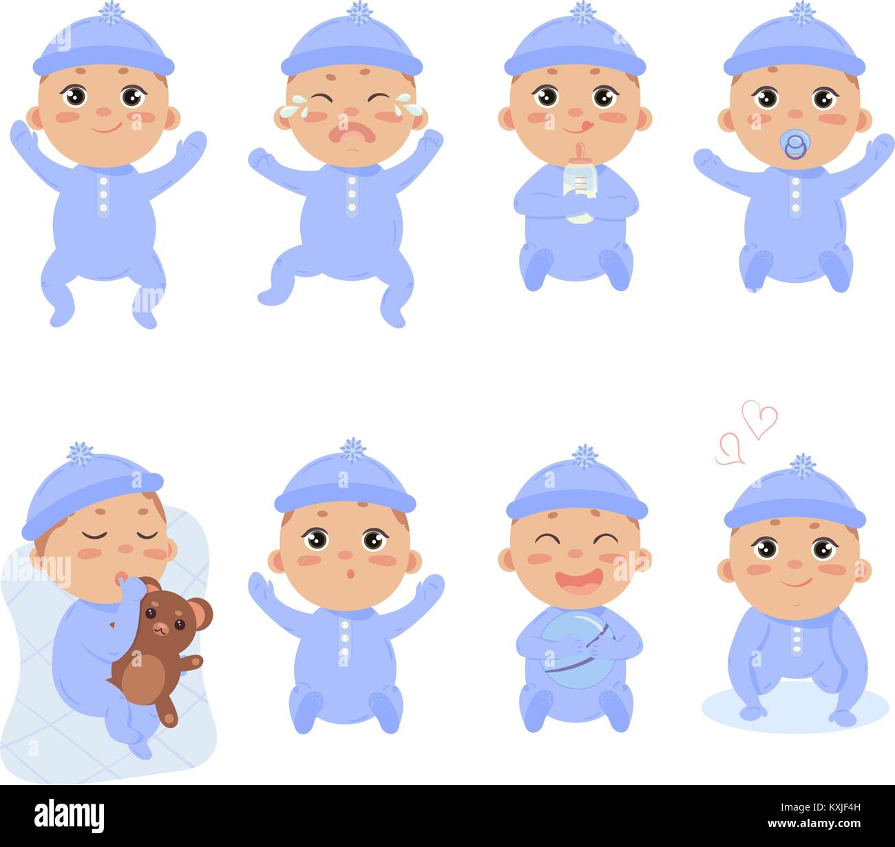 Cute little baby in footies avec différentes émotions Illustration de Vecteur