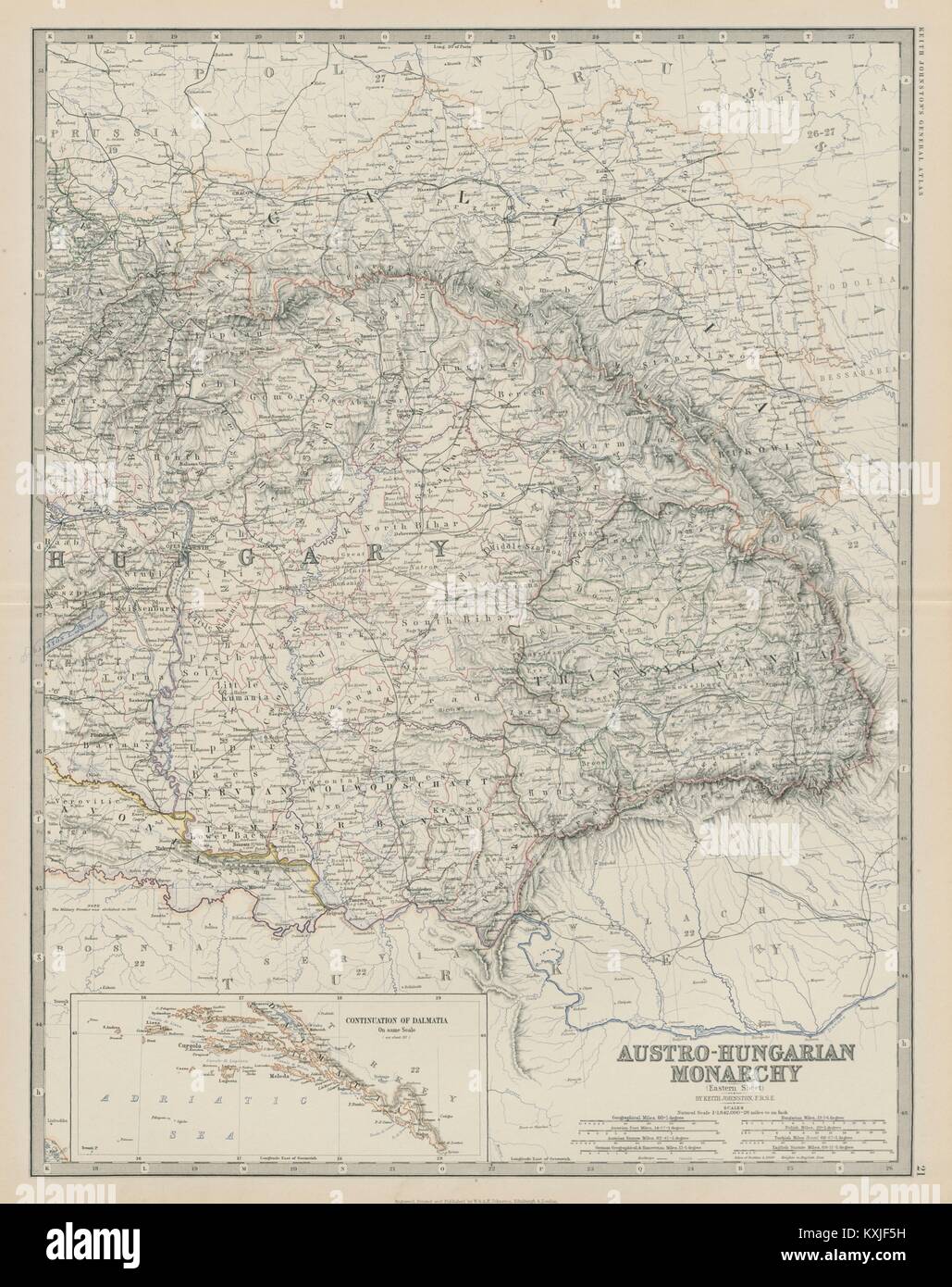 Monarchie austro-hongroise (est) Hongrie Transylvanie 50x60cm. JOHNSTON 1879 map Banque D'Images