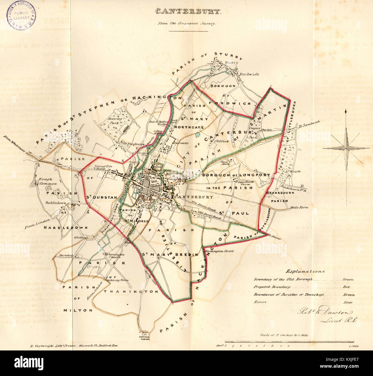 La ville de Canterbury/plan de l'arrondissement. La LOI SUR LA RÉFORME. Sturry Fordwich. Kent. DAWSON 1832 map Banque D'Images