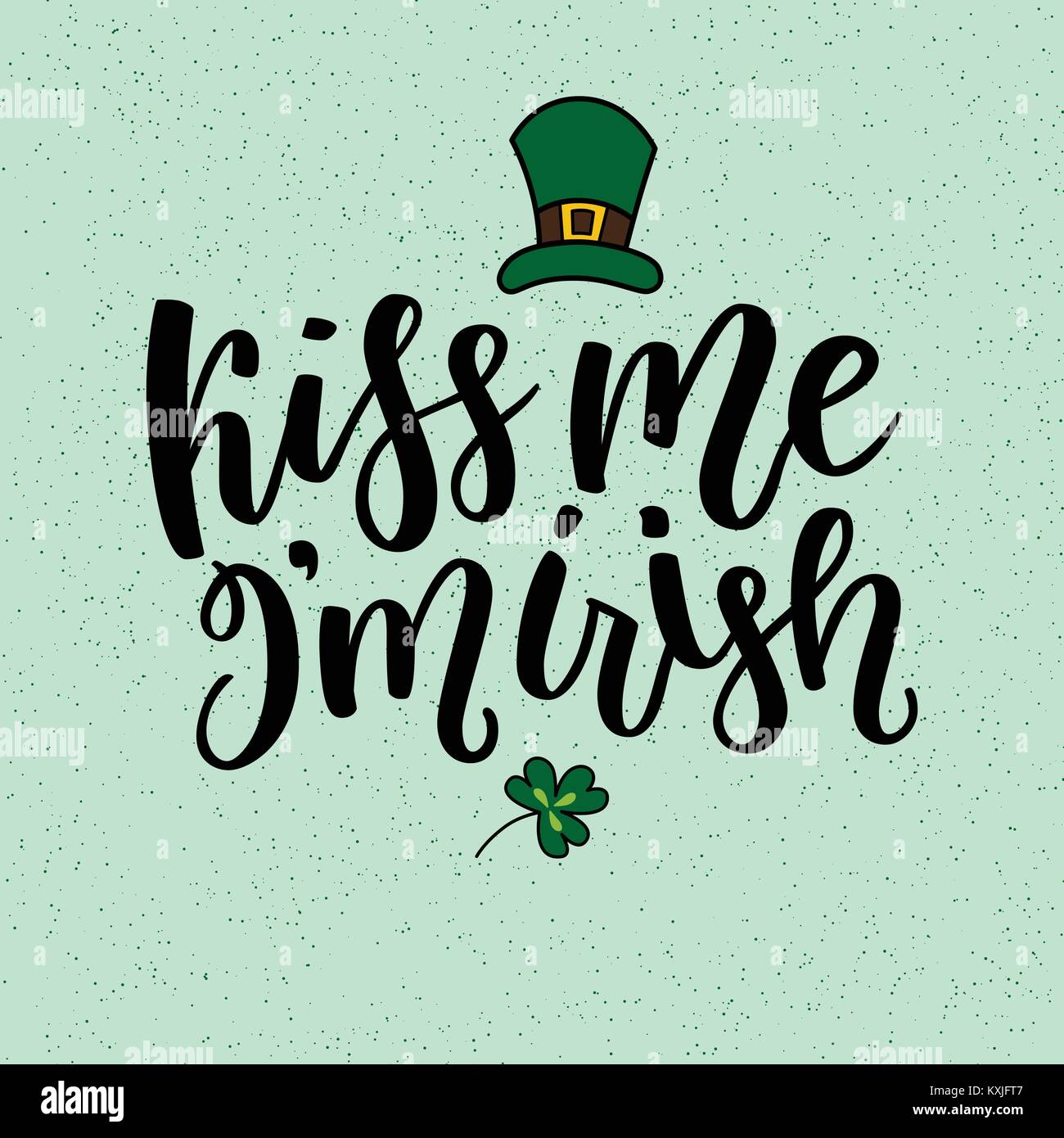 Saint Patricks Day Greeting card avec les feuilles de trèfle vert étincelaient et texte. Inscription - embrasse-moi, je suis irlandais. St Patrick Day lettrage. Vector hol Illustration de Vecteur