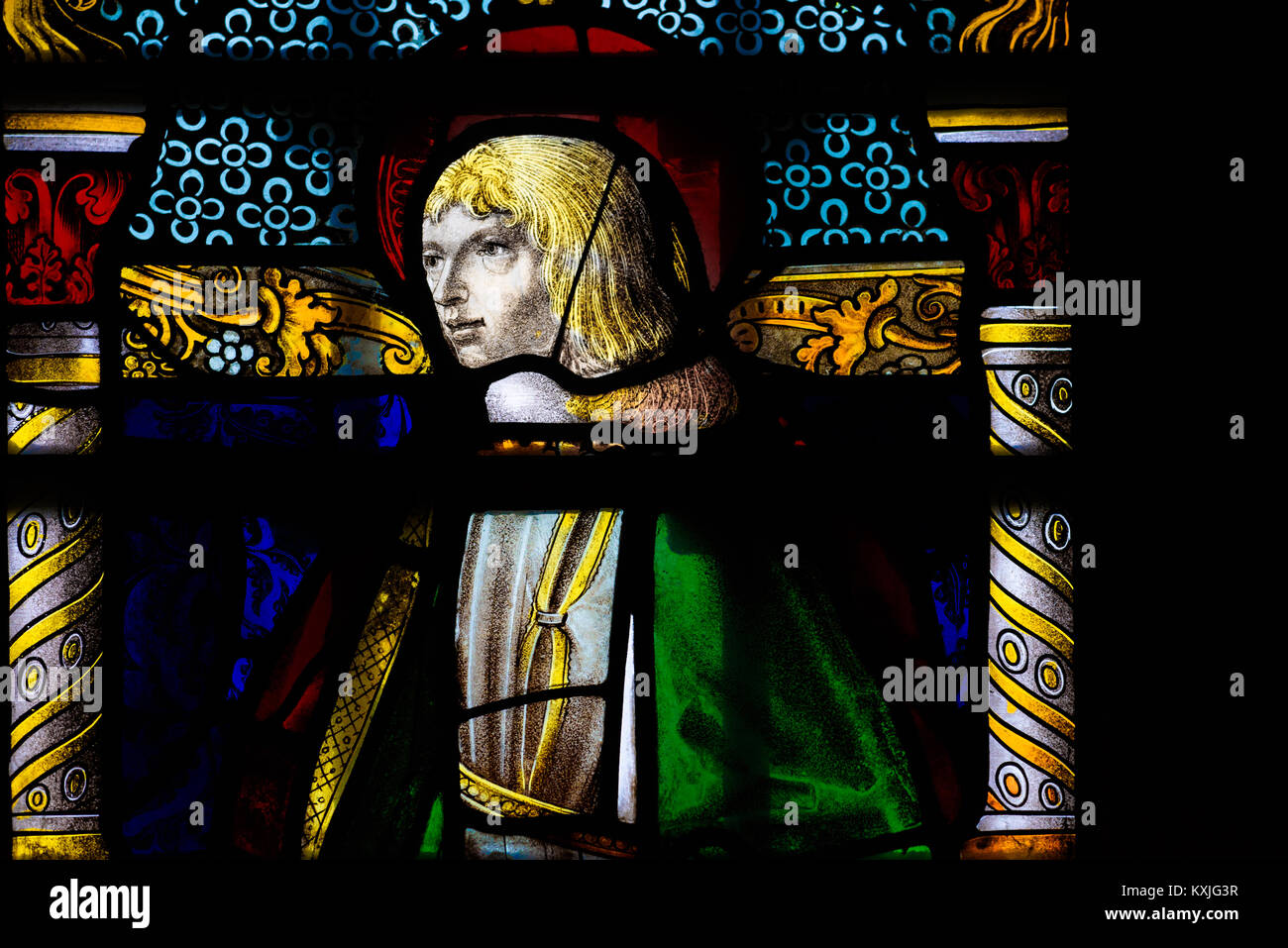 Vitrail commémoratif au fondateur, le roi Henry VI, dans la tombe à côté de la chapelle, ante-chapelle, dans la chapelle du King's College, Université Banque D'Images