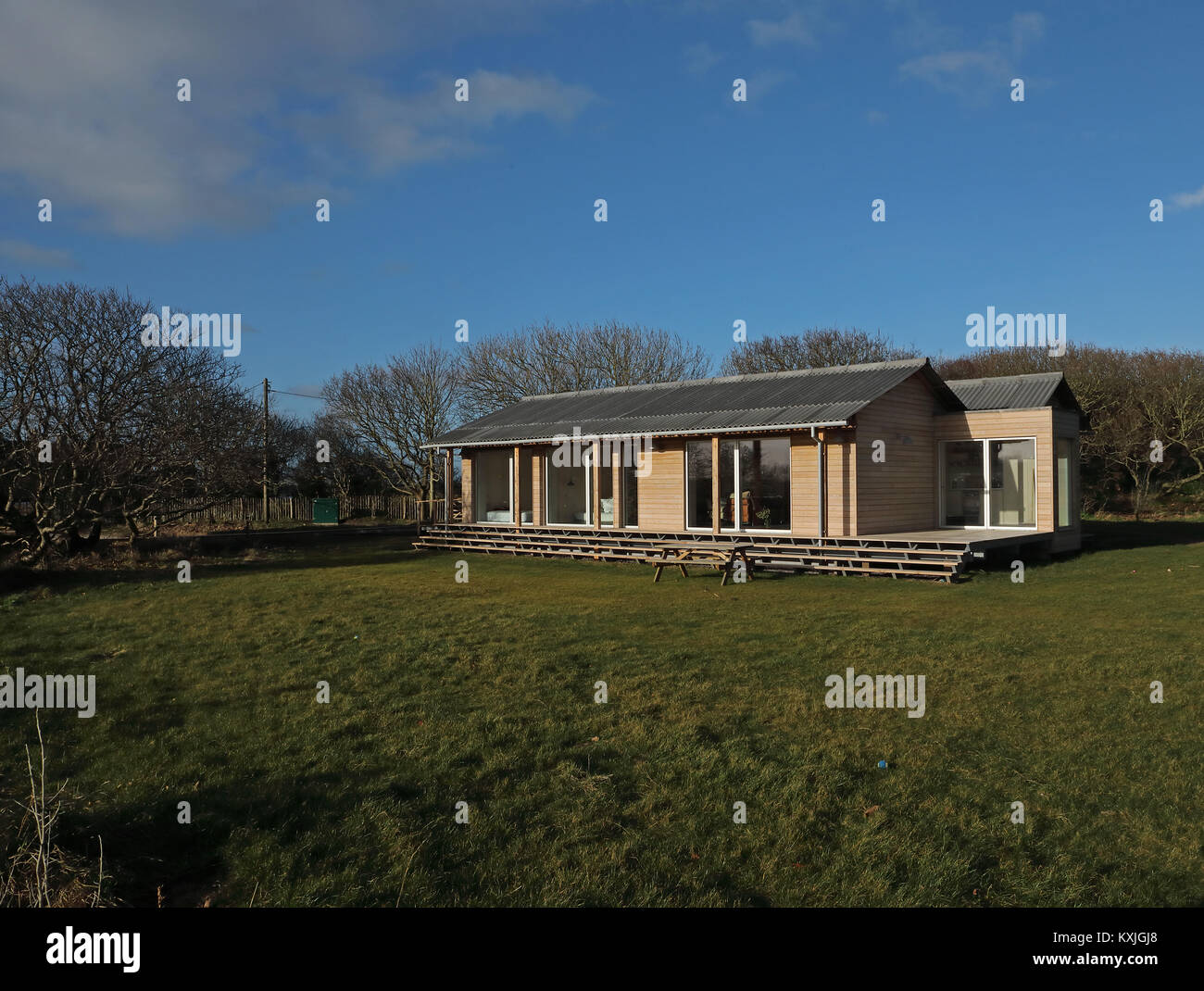 Shangri-la, un bungalow de vacances Waxham côtière moderne, Norfolk, UK Banque D'Images