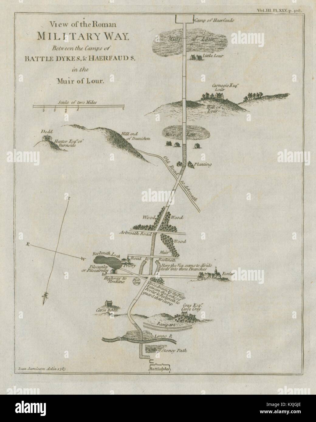 Route romaine - Battledykes Hallforest / Muir de lour. Ecosse 1789 Forfar Banque D'Images