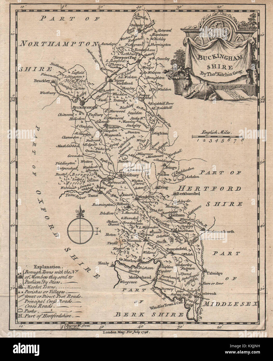 Cartes de Buckinghamshire couty antique de Thomas Kitchin 1748 ancien Banque D'Images