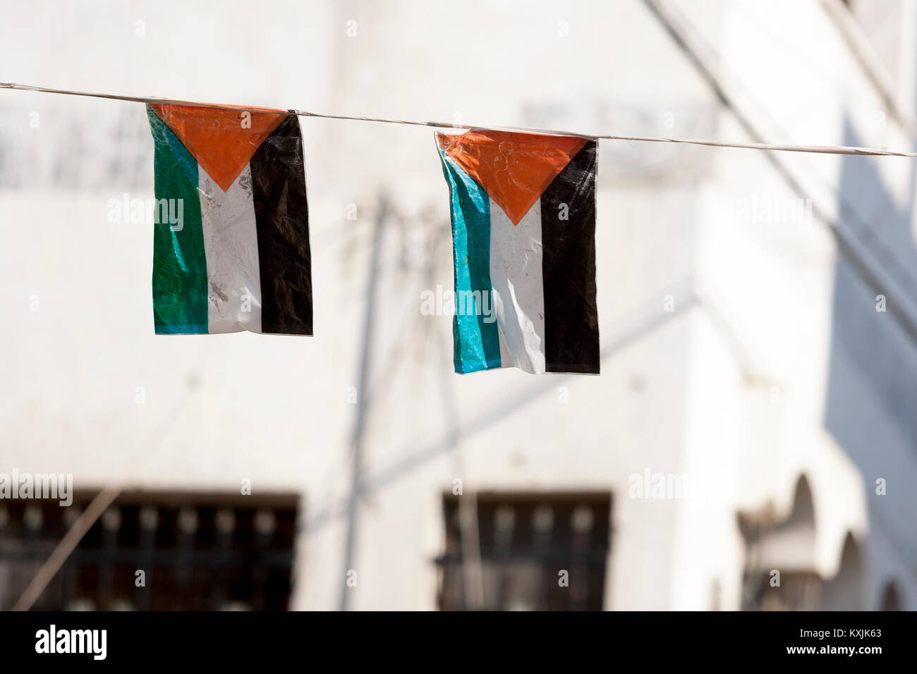 Des drapeaux palestiniens pendaison sur une ligne Banque D'Images