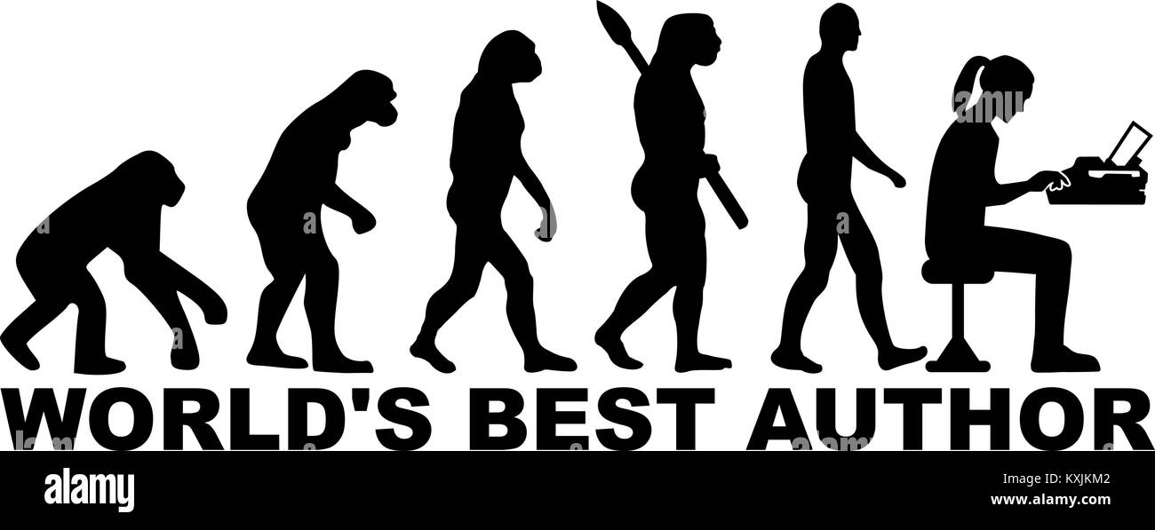 L'évolution des mondes meilleurs auteur féminin avec machine à écrire Illustration de Vecteur