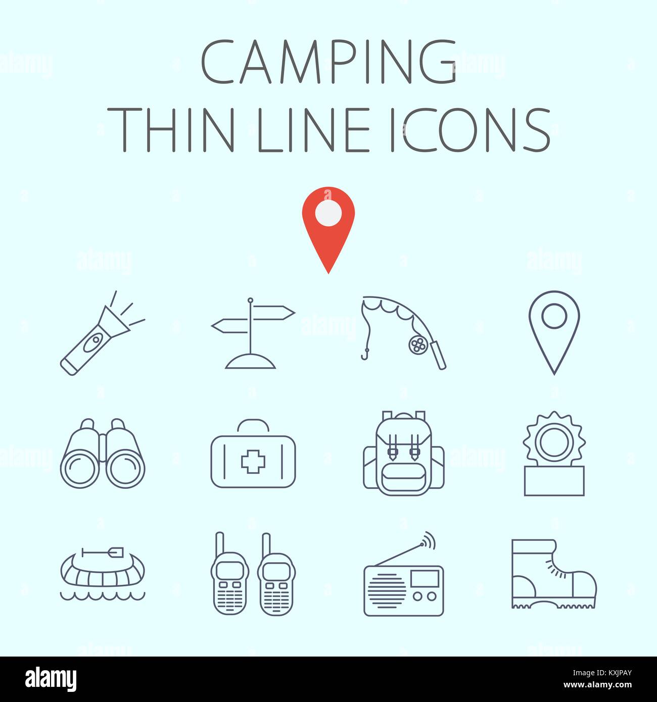 Camping télévision connexes vector icon set Illustration de Vecteur