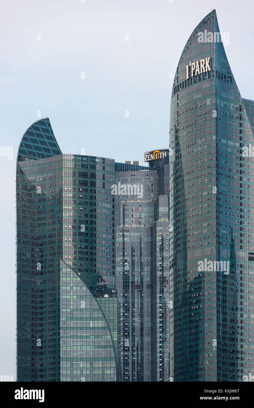 L'ultra moderne J'Park building en Parc, Centum Centum City, Busan, Corée du Sud, ‎Yeongnam. Banque D'Images