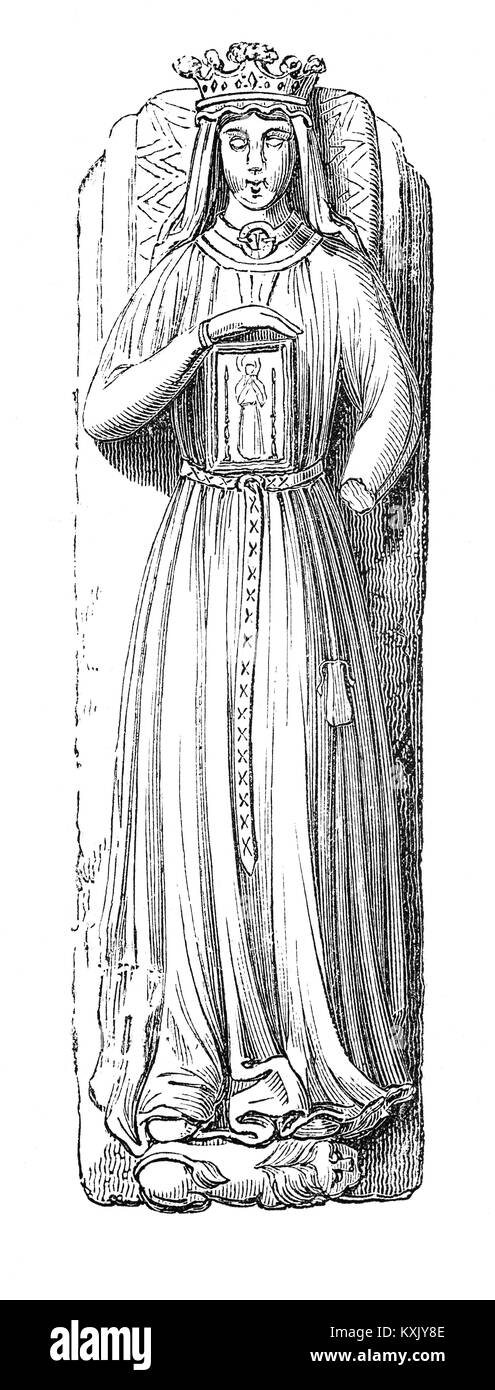 L'effigie de Bérengère de Navarre, reine d'Angleterre et épouse du roi Richard I (1157 - 1199) et le roi d'Angleterre à partir du 6 juillet 1189 jusqu'à sa mort. Fait inhabituel pour l'épouse d'un militant, elle l'accompagner sur le début de la Troisième Croisade, mais surtout vécu en France, où elle a donné généreusement à l'Église, malgré les difficultés dans la collecte de la pension qu'elle a été en raison de son frère et successeur Jean après qu'elle est devenue veuve. Elle était une bienfaitrice de l'abbaye de l'Épau au Mans, est entré dans la vie conventuelle, et fut enterré dans l'abbaye en 1230. Banque D'Images
