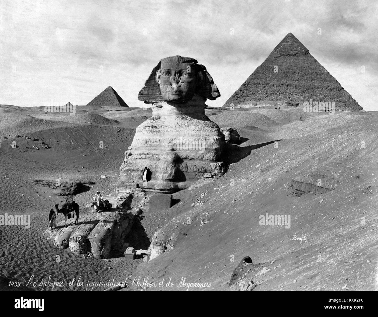 Le sphinx et les pyramides de Cheffren et Mycérinus Banque D'Images