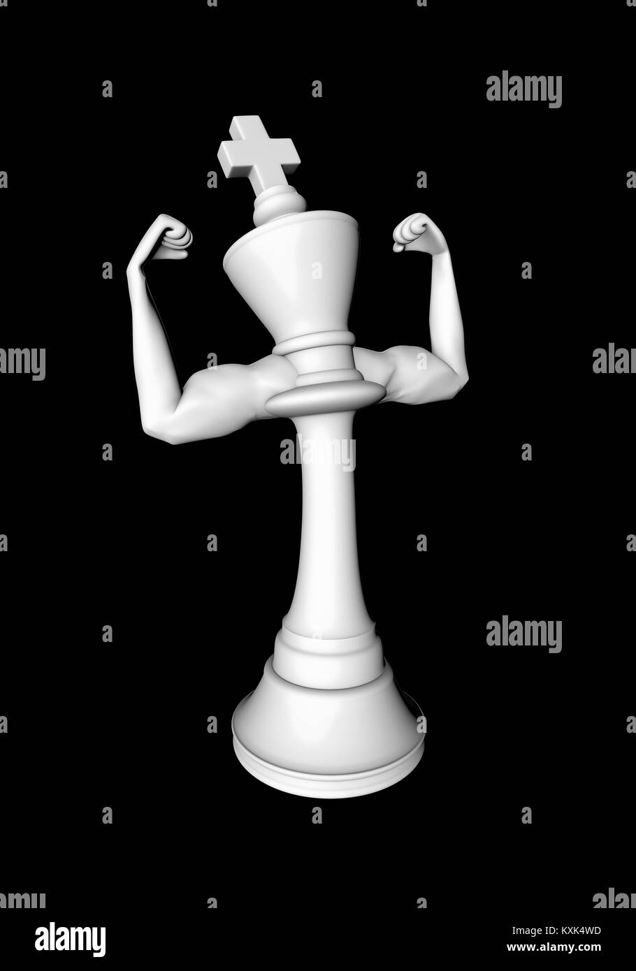 Roi d'échecs masculin blanc / 3D illustration de la flexion des biceps roi d'échecs blanc Banque D'Images