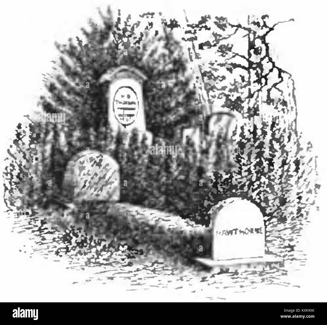 La tombe de Nathaniel Hawthorne, auteur américain de 'The Scarlet Letter' et 'The House of the Seven Gables', située au cimetière Sleepy Hollow à Concord, Massachusetts. Banque D'Images