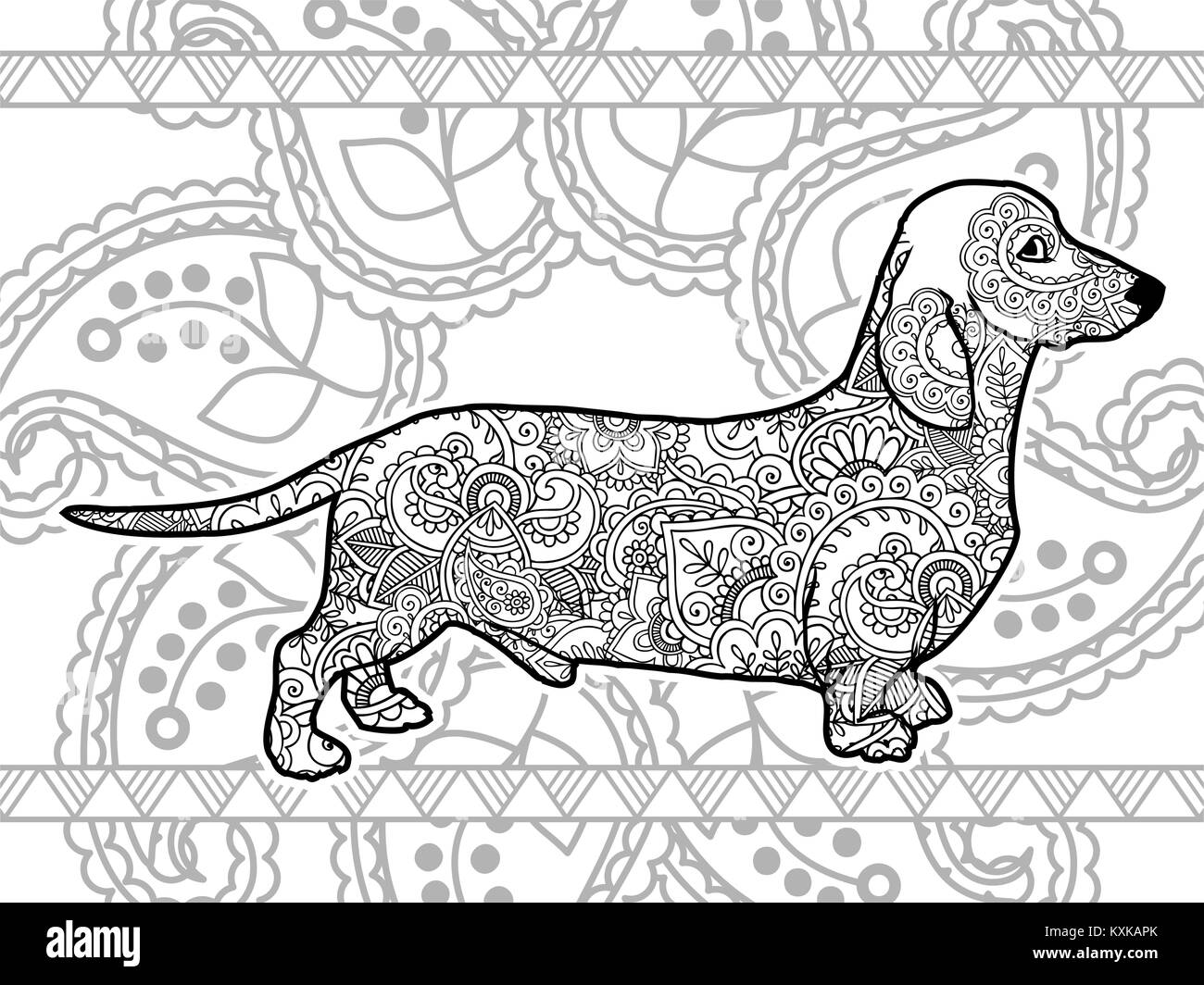 Le noir et blanc à la main des animaux adultes paisley doodle stress release coloriages zentangle vector Illustration de Vecteur