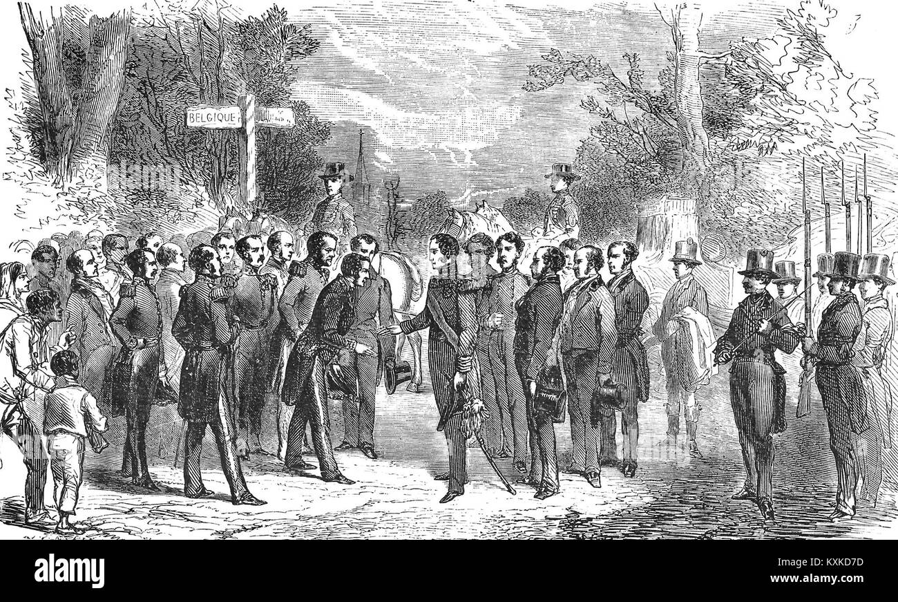 Arrivée de Léopold Ier à la frontière belge le 17 juillet 1831, marquant le début de son règne en tant que premier roi de Belgique et un événement historique important. Banque D'Images