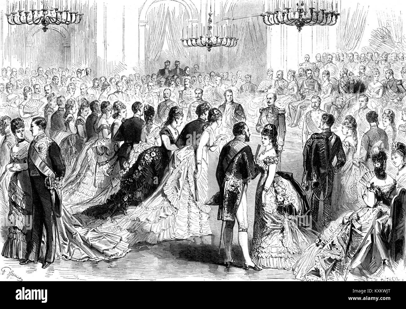 Le bal lors du mariage de la princesse Louise de Belgique et du prince Philippe de Saxe-Cobourg en 1875 a été un événement royal européen majeur, célébrant l'union des familles nobles. Banque D'Images