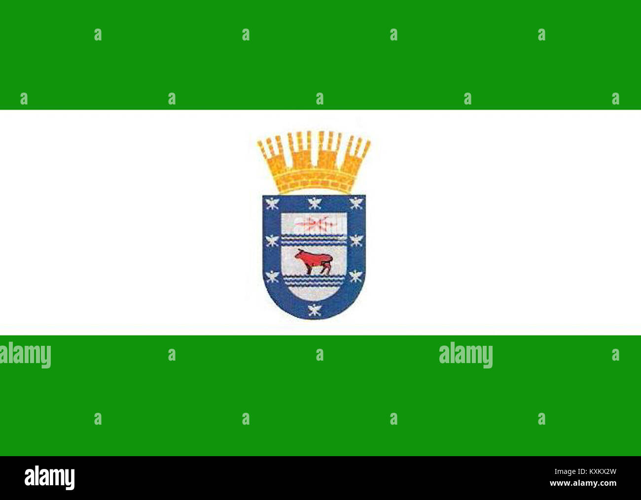 Drapeau de Los Ángeles, une ville du Chili, montrant les couleurs officielles, les symboles et l'héraldique municipale. Banque D'Images