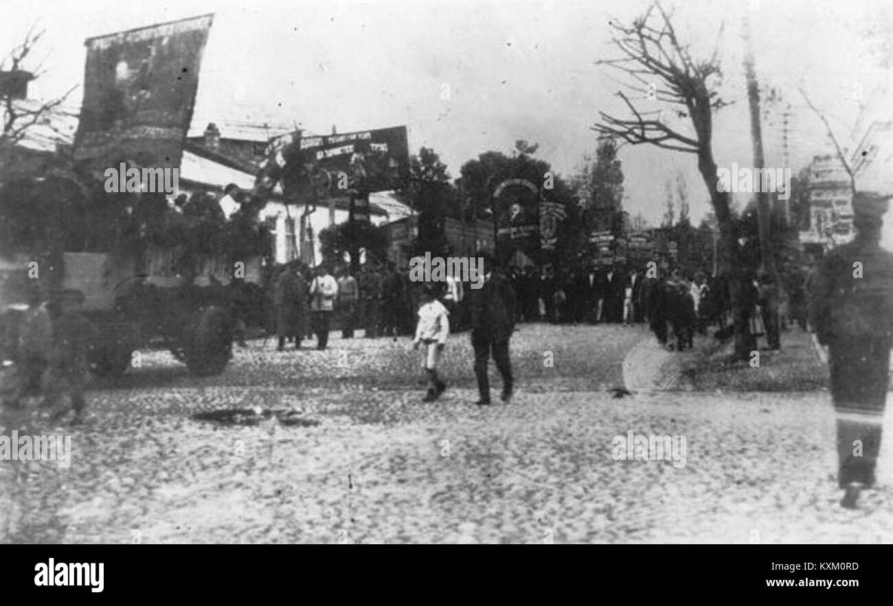 Photographie d'une manifestation de 1917 à Batoumi, Géorgie, illustrant l'activisme social et politique, les rassemblements publics et les mouvements sociétaux du début du XXe siècle. Banque D'Images