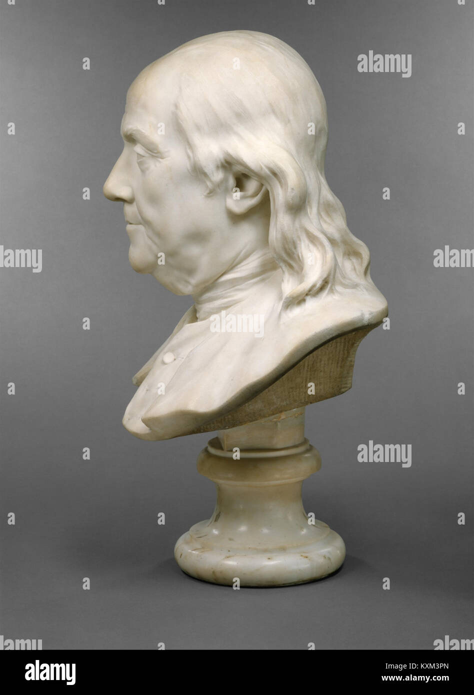 Portrait de Benjamin Franklin (1706-1790), polymathe américain, homme d'État, inventeur et diplomate, illustrant son importance historique dans la politique et la science des États-Unis du XVIIIe siècle. Banque D'Images