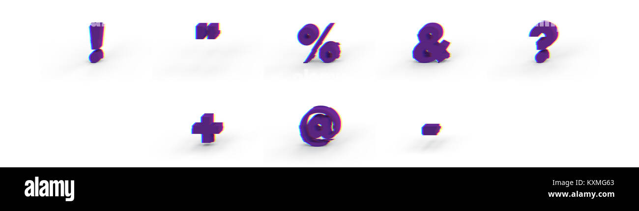 3D réaliste série des symboles minuscules glitch avec soft shadow isolé sur fond blanc - La sélection du chemin de fichier. Banque D'Images