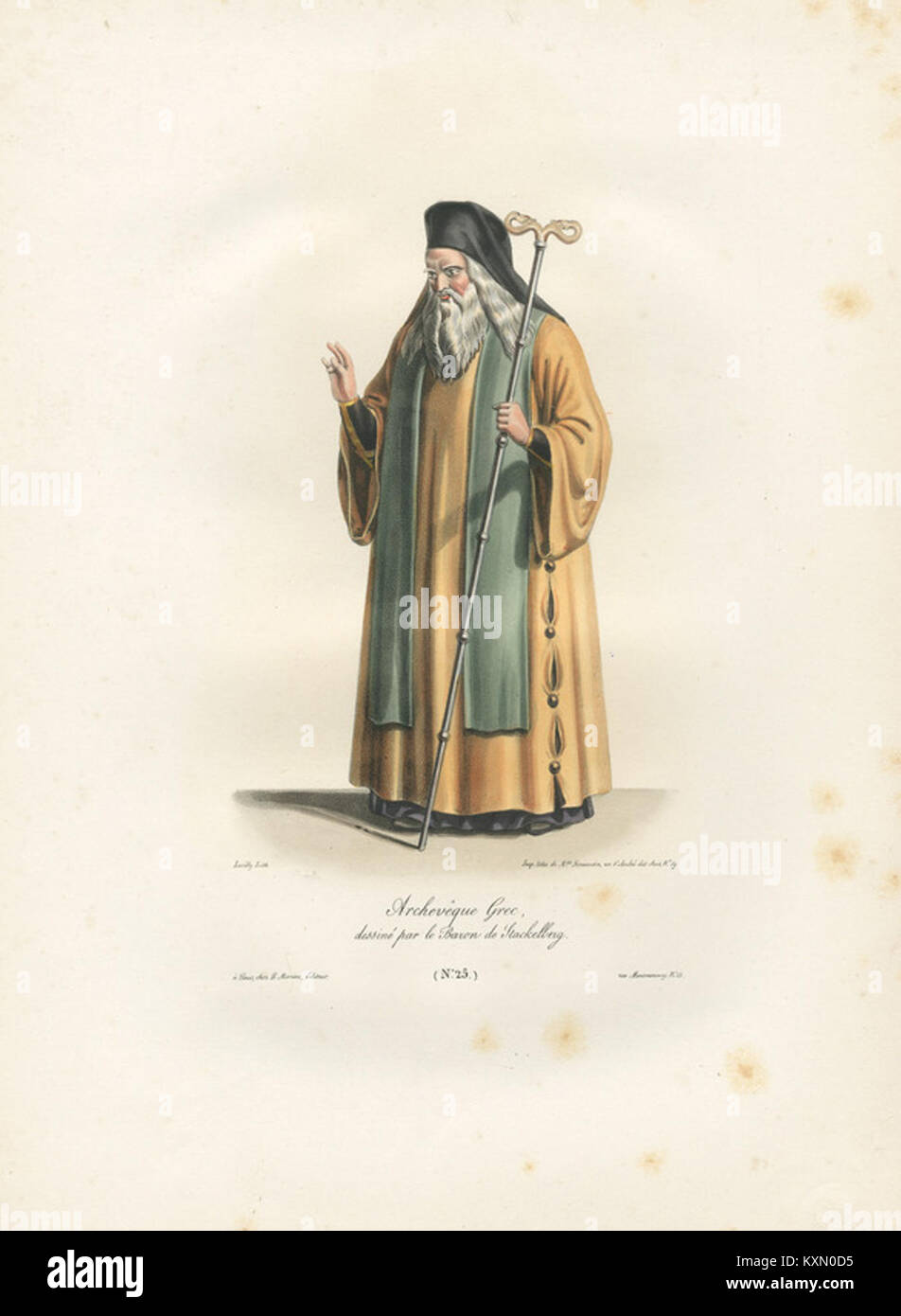 'Archevêque grec' est une lithographie d'Otto Magnus von Stackelberg, créée en 1828, représentant un archevêque grec en tenue traditionnelle. Banque D'Images