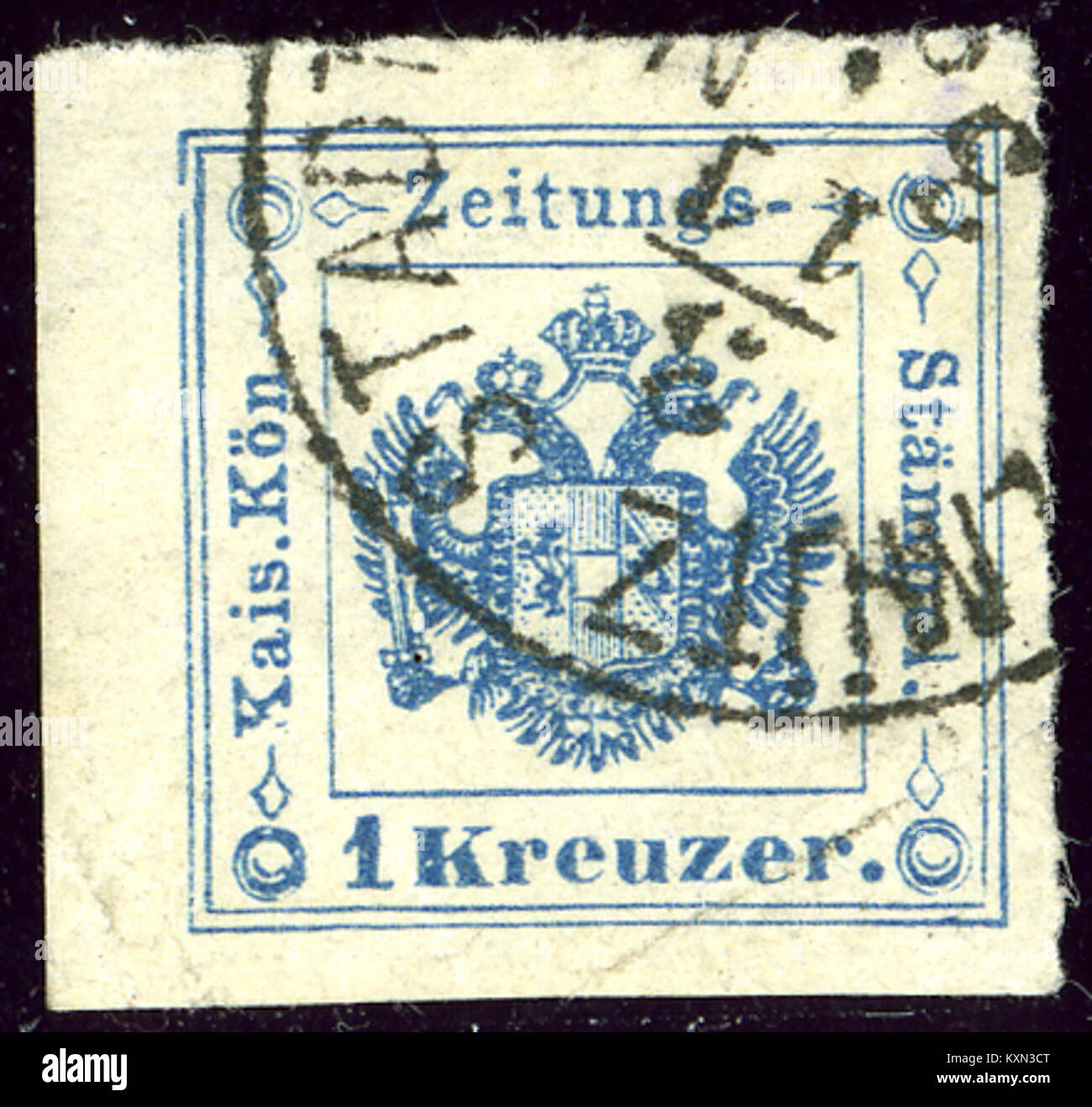 Ce timbre-poste autrichien de 1877 représente la valeur nominale de 1 kr et a été émis à Olmütz, représentant un élément historique de la philatélie autrichienne. Banque D'Images