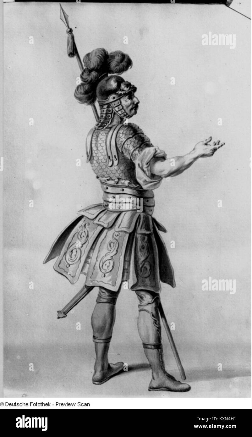 Le tableau de 1750 de Hasse représente Attilio Regolo, un soldat romain, mettant en évidence la vie militaire, les vêtements classiques et le contexte historique de la Rome antique. Banque D'Images