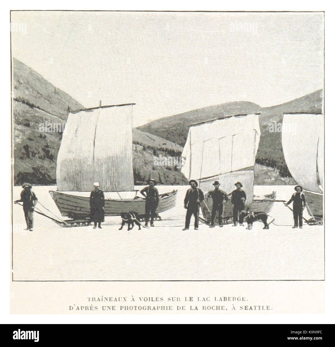 BOILLOT(1899) p103 TRAÎNEAUX À VOILES SUR LE LAC LABERGE. D'APRÈS UNE PHOTOGRAPHIE DE LA ROCHE, À SEATTLE Banque D'Images