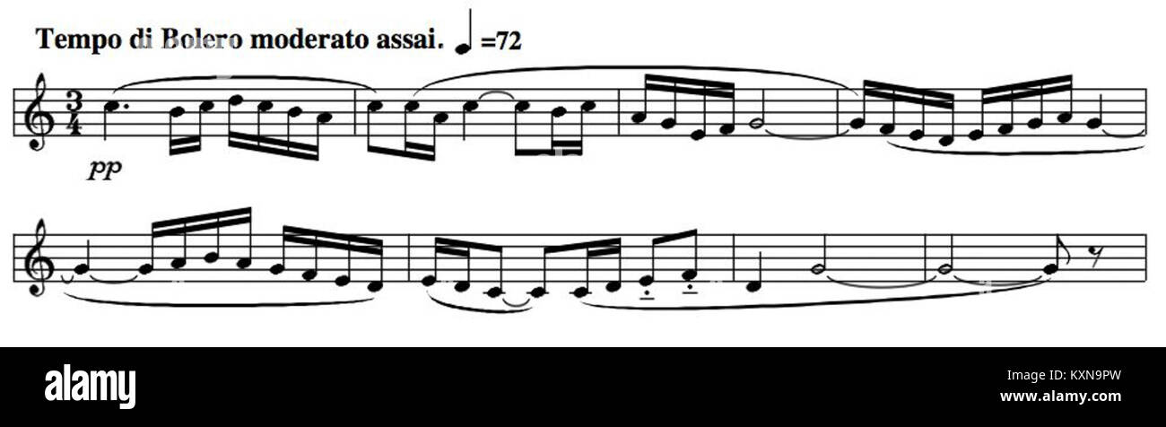Le Boléro A1 de Maurice Ravel est une composition de musique classique connue pour sa mélodie répétitive, sa constitution orchestrale progressive et son importance dans le répertoire musical du début du XXe siècle. Banque D'Images