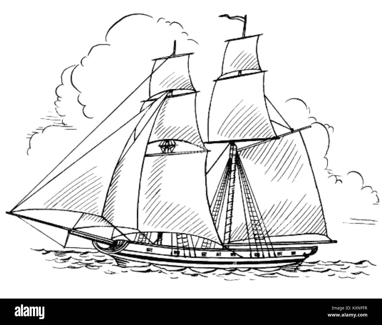 Brig2 désigne un petit voilier à deux mâts utilisé pour la navigation et le transport maritimes. Banque D'Images