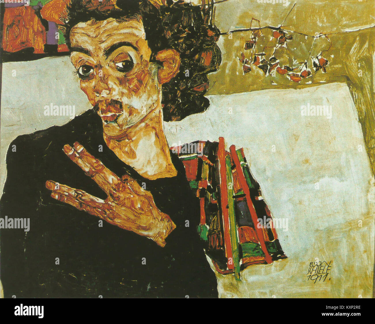 Egon Schiele - Autoportrait avec récipient noir Banque D'Images