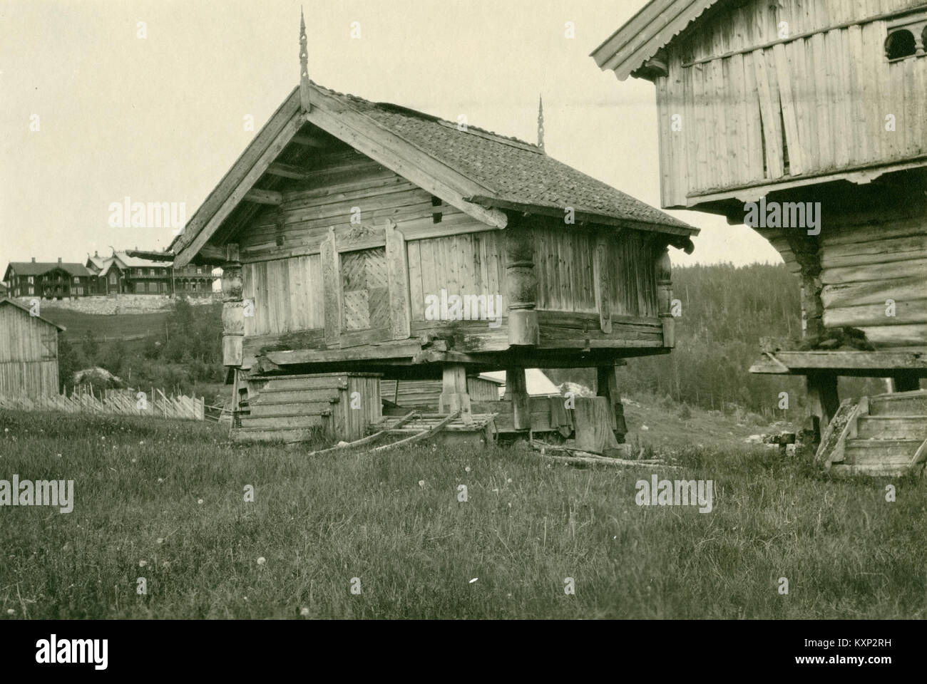 Bolkesjø Uppigard à Telemark, en Norvège, est une ferme traditionnelle documentée par Riksantikvaren, mettant en valeur l'architecture rurale norvégienne et le patrimoine culturel. Banque D'Images