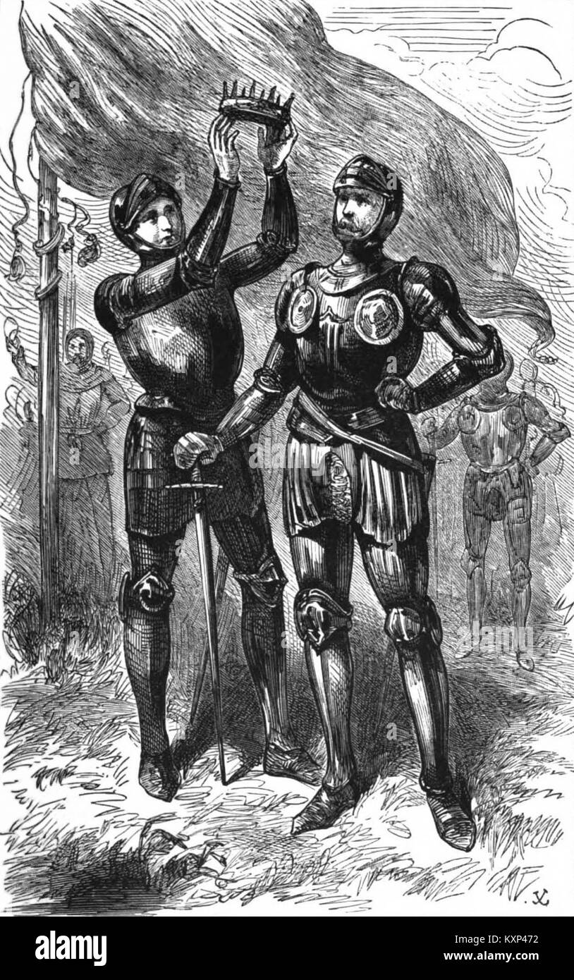 Une représentation historique du couronnement d'Henri VII d'Angleterre, illustrant le monarque, les cérémonies et l'événement officiel du couronnement à la fin du XVe siècle. Banque D'Images