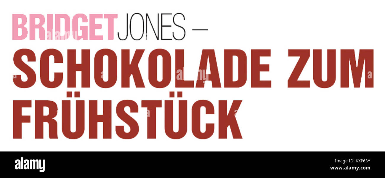 Le logo de Bridget Jones – Schokolade zum Frühstück (le journal de Bridget Jones), un film de comédie romantique réalisé par Sharon Maguire en 2001. Le film met en vedette Renée Zellweger dans le rôle de Bridget Jones, une femme célibataire de 30 ans qui navigue dans la vie et l'amour à Londres. Banque D'Images