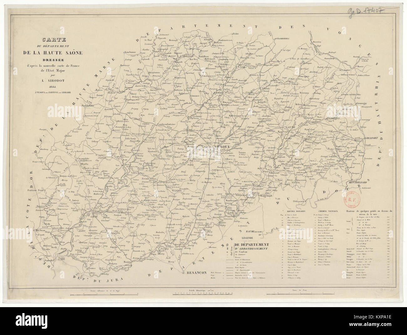 Carte du département de la Haute-Saône - 1844 Banque D'Images