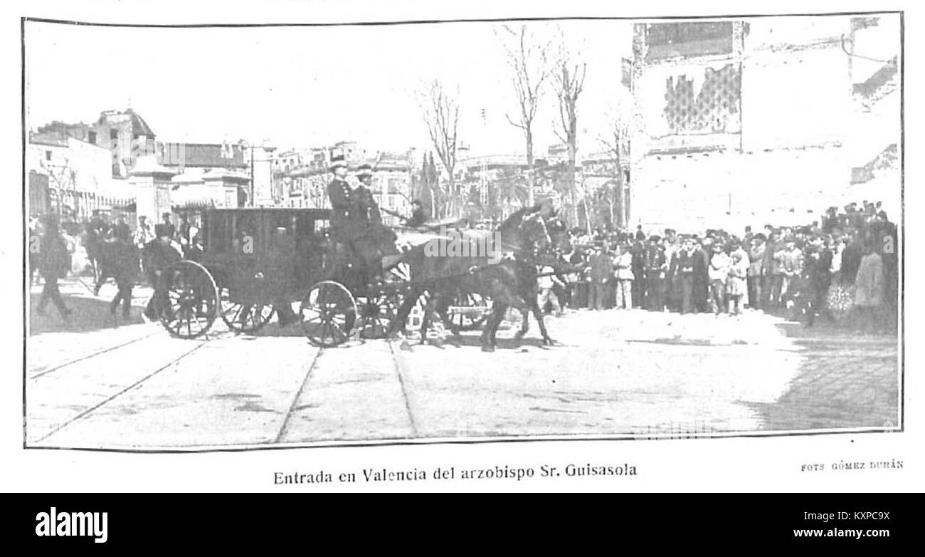 L'entrée de l'archevêque Sr. Guisasola à Valence, rapportée par Gámez Durán à Nuevo Mundo le 28 février 1907. Ce moment historique marque un événement important dans l'histoire de l'église de Valence. Banque D'Images