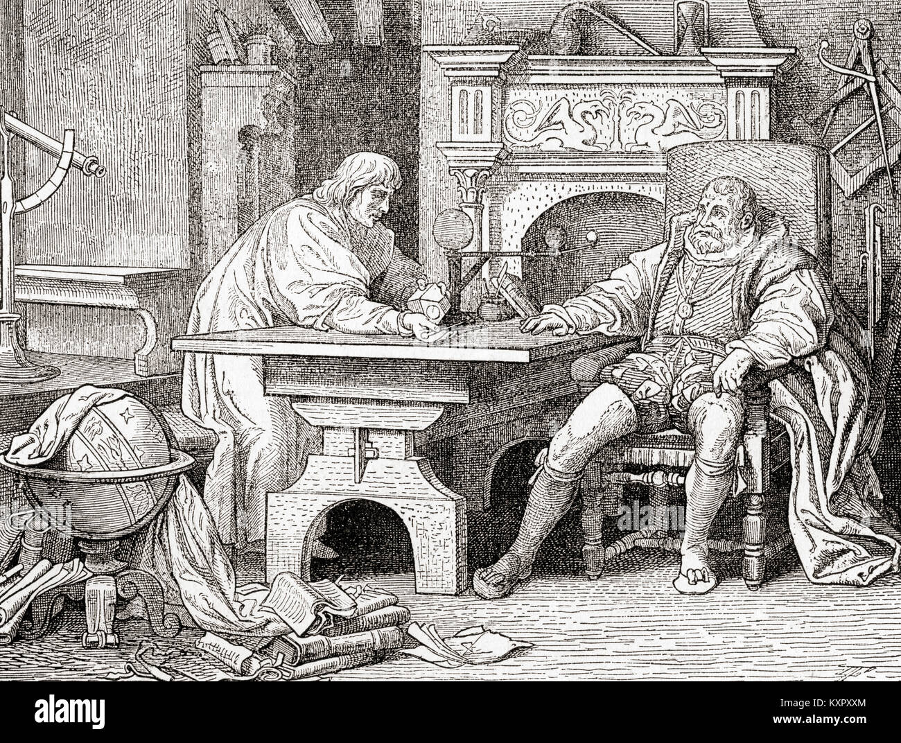 Johannes Kepler, Rodolphe II, gauche et droite. Johannes Kepler, 1571 - 1630. Mathématicien, astronome et astrologue. Rodolphe II, 1552 - 1612. L'Empereur, roi de Hongrie et de Croatie (que Rudolf I, 1572-1608), roi de Bohême (1575-1608/1611) et l'Archiduc d'Autriche (1576-1608). De Ward et verrouiller l'illustre l'histoire du monde, publié c.1882. Banque D'Images