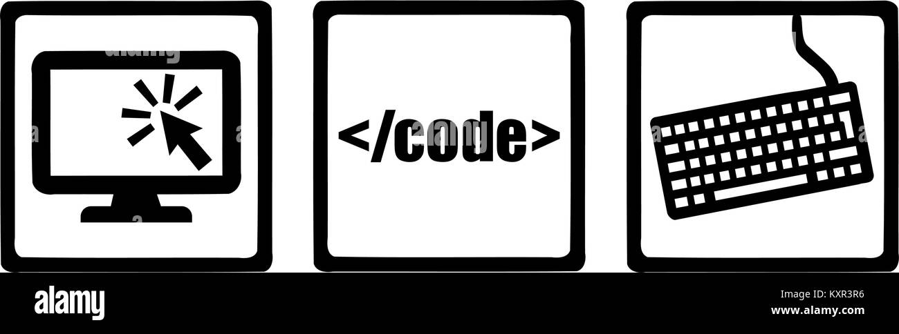Icônes développeur - Moniteur, clavier, code Illustration de Vecteur