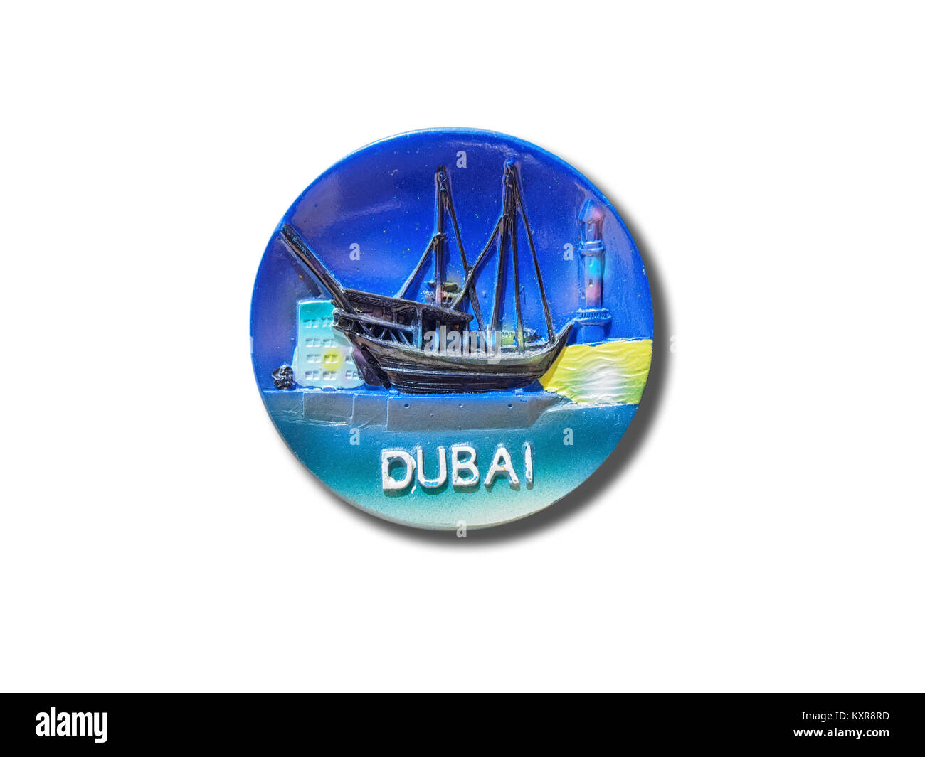 Dubaï (Émirats arabes unis) aimant de réfrigérateur souvenir isolé sur fond blanc Banque D'Images