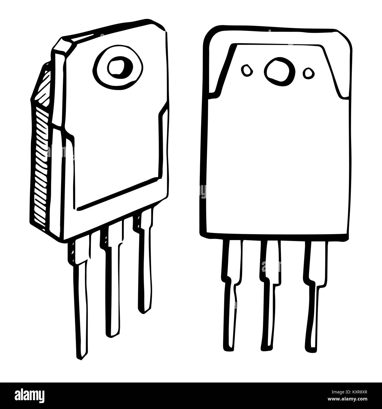 Transistors isolé sur fond blanc. Vector illustration dans un style croquis. Illustration de Vecteur