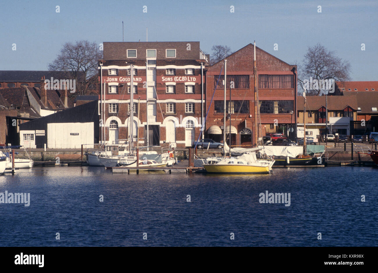 Changement d'utilisation des terres la désindustrialisation dans le bassin à flot du port de port, Ipswich, Suffolk, Angleterre, Royaume-Uni 1990 29 mars 1994 Banque D'Images