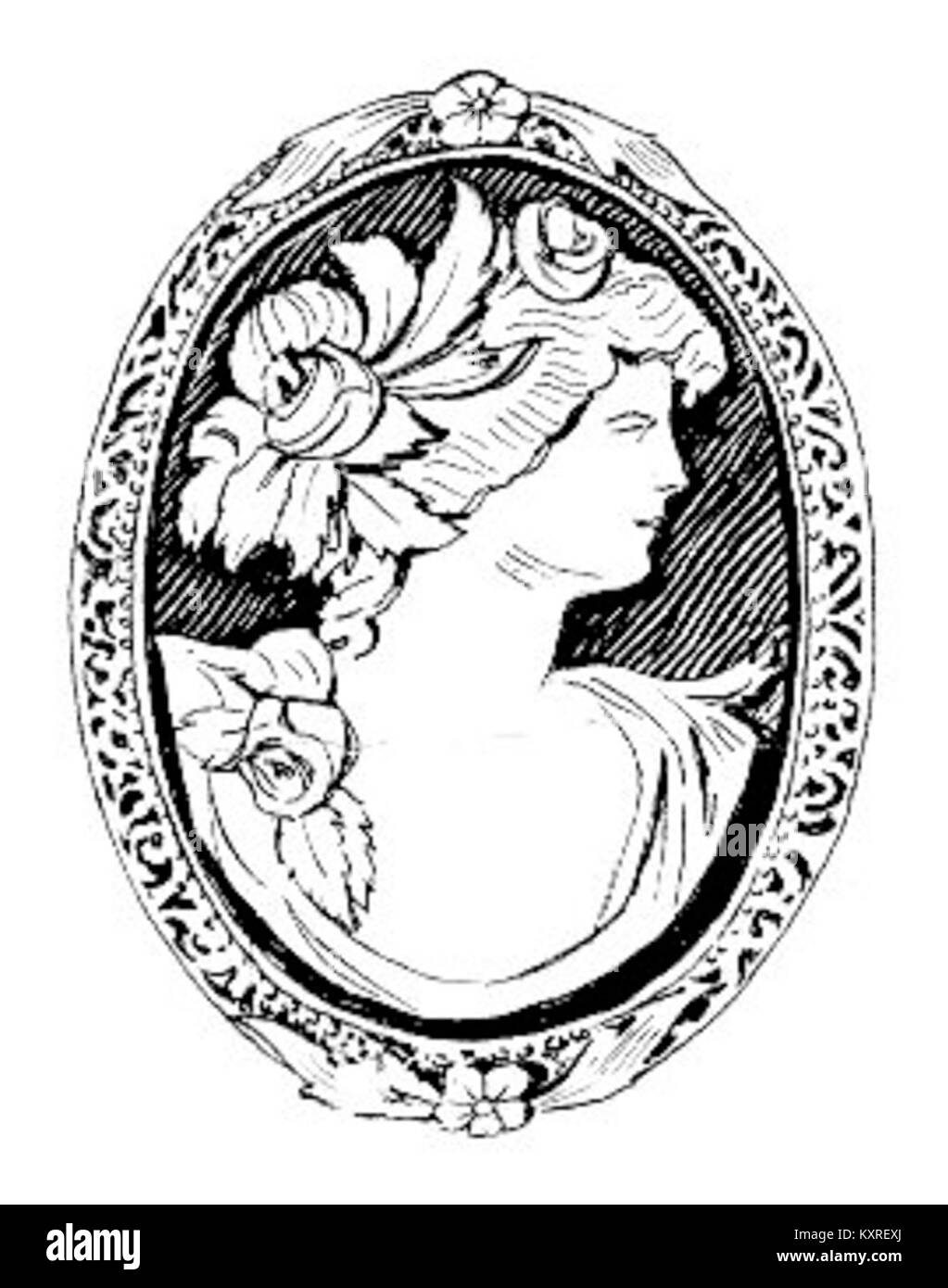 Une photographie caméo ou une œuvre d'art probablement de la collection PSF, représentant un portrait sculpté ou moulé en relief, couramment utilisé dans la bijouterie ou l'art décoratif pour mettre en valeur des images de profil. Banque D'Images