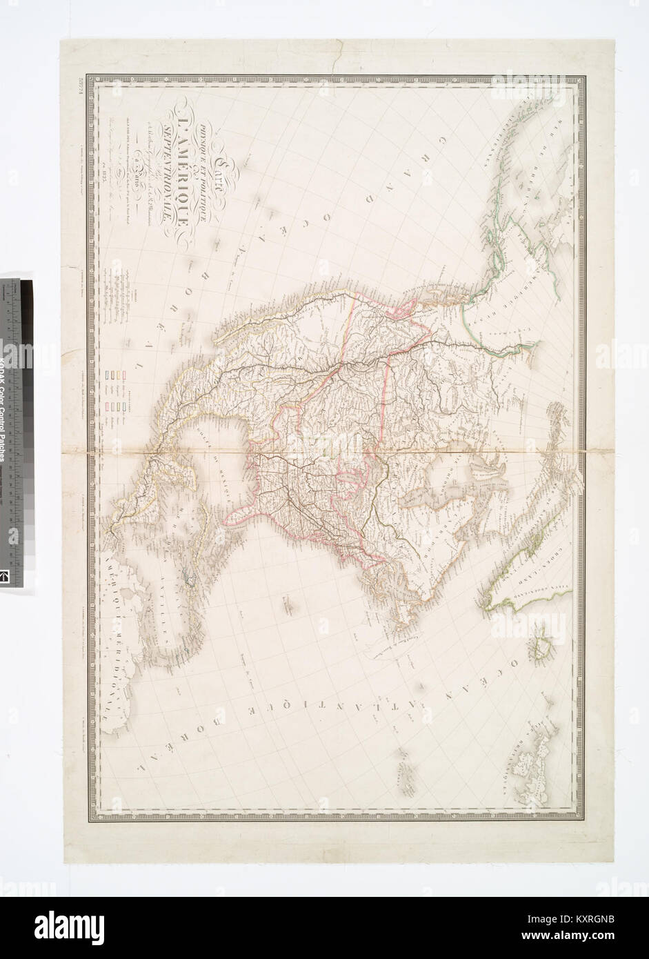Carte physique et politique de l'Amérique du Nord du XIXe siècle, montrant les divisions topographiques et territoriales, y compris les rivières, les montagnes et les frontières nationales. Banque D'Images