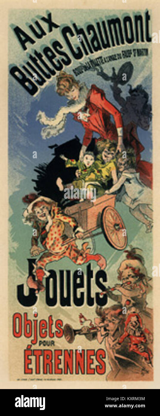 Une pièce de Jules Cheret intitulée 'aux Buttes Chaumont', représentant le style vivant et coloré de l'art de l'affiche française de la fin du XIXe siècle. Banque D'Images
