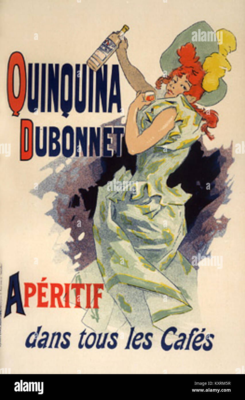 Affiche de Jules Chéret promouvant Quinquina Dubonnet, un apéritif français, présentant un design belle époque caractéristique et un style lithographique de la fin du XIXe siècle en France. Banque D'Images