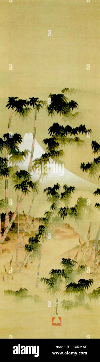 « Chikurin no Fuji-zu » de Katsushika Ōi est une gravure japonaise sur bois représentant le mont Fuji avec du bambou, mettant en valeur l'art de la période Edo et des thèmes naturels. Banque D'Images