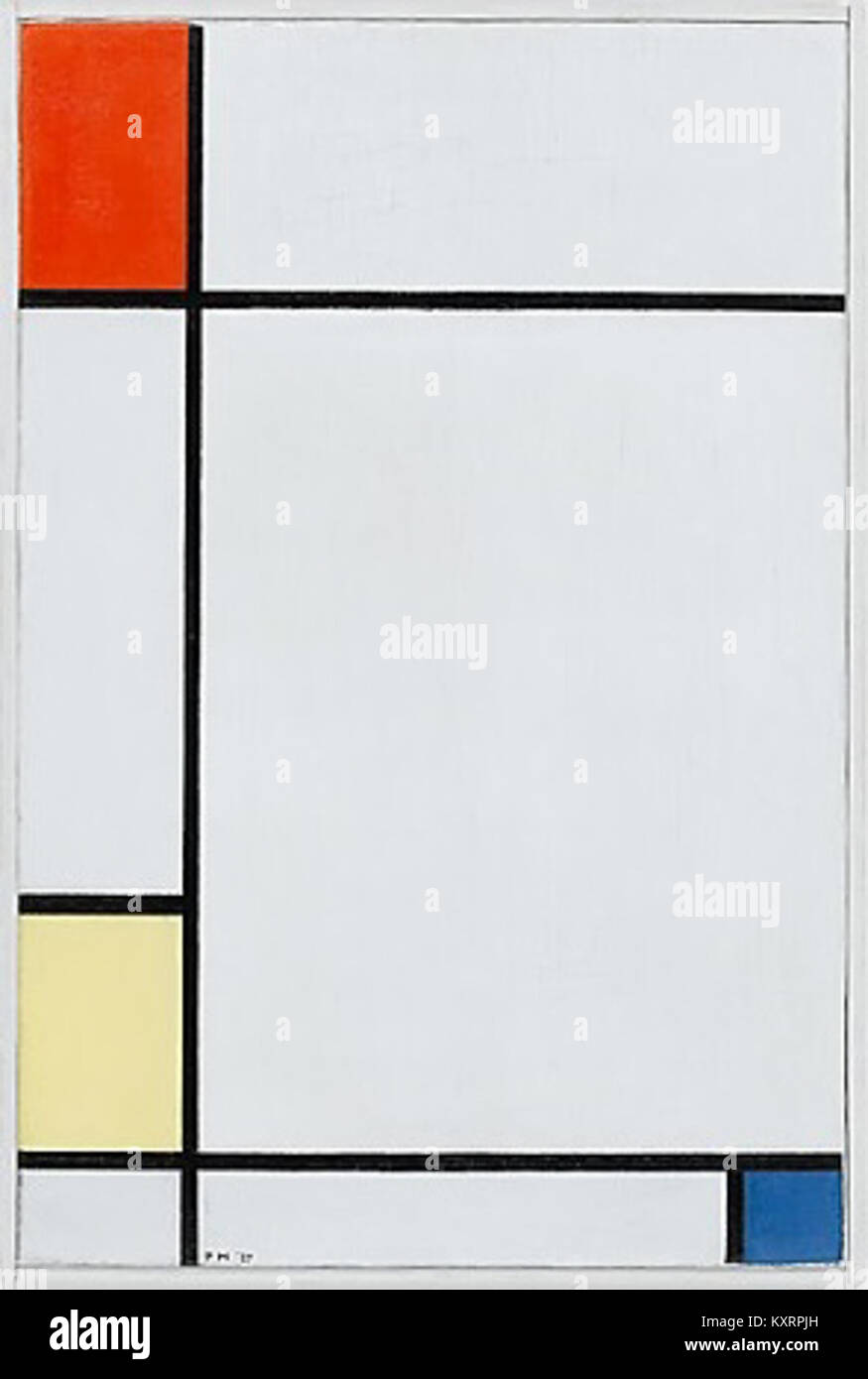 Peinture de Piet Mondrian de 1929 'composition No. III avec Rouge, jaune et Bleu' illustre l'abstraction géométrique par l'utilisation de couleurs primaires et de lignes de grille noires, représentant l'équilibre et l'harmonie dans moderne Banque D'Images